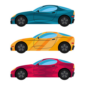 一套三辆不同颜色的汽车