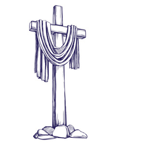 基督教木十字架.复活节.基督教手画矢量图的符号照片