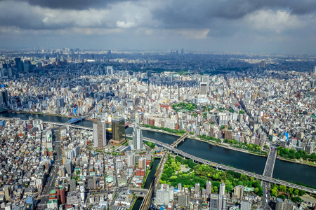 日本东京城市天际线鸟瞰图