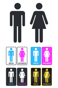 卫生间的卫生间标志。卫生间门板图标。男人和女人 Vec