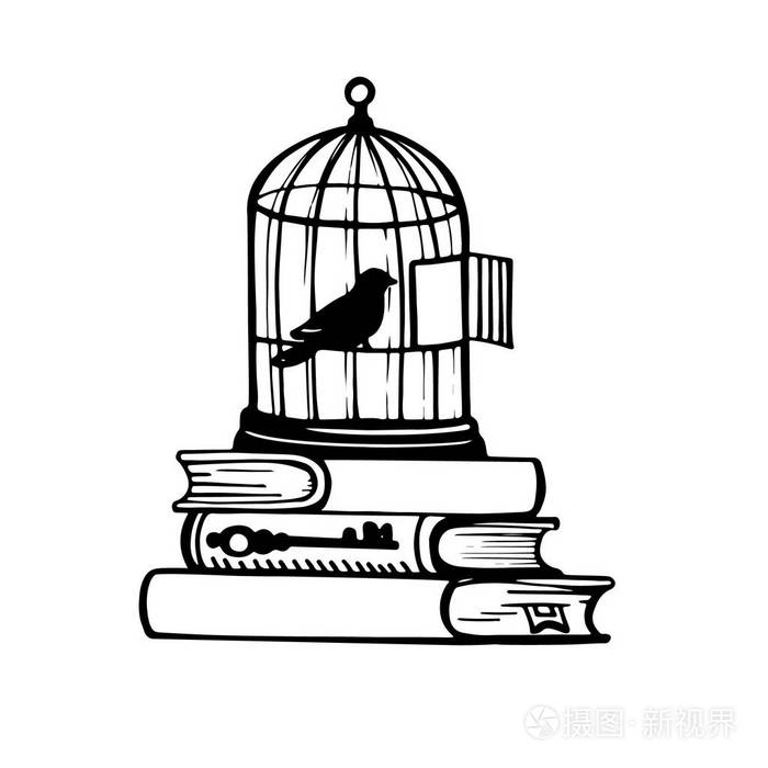一只鸟在笼子里的照片. 纹身草图插画-正版商用图片1131l8-摄图新视界