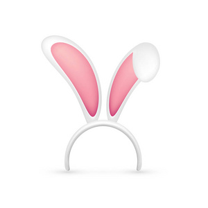 复活节兔子耳朵。粉红色和白色的面具与兔耳朵。春天的季节可爱的帽子。4月, 3月假日