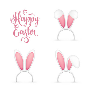 复活节兔子耳朵。粉红色和白色的面具与兔耳朵。春天的季节可爱的帽子。4月, 3月假日