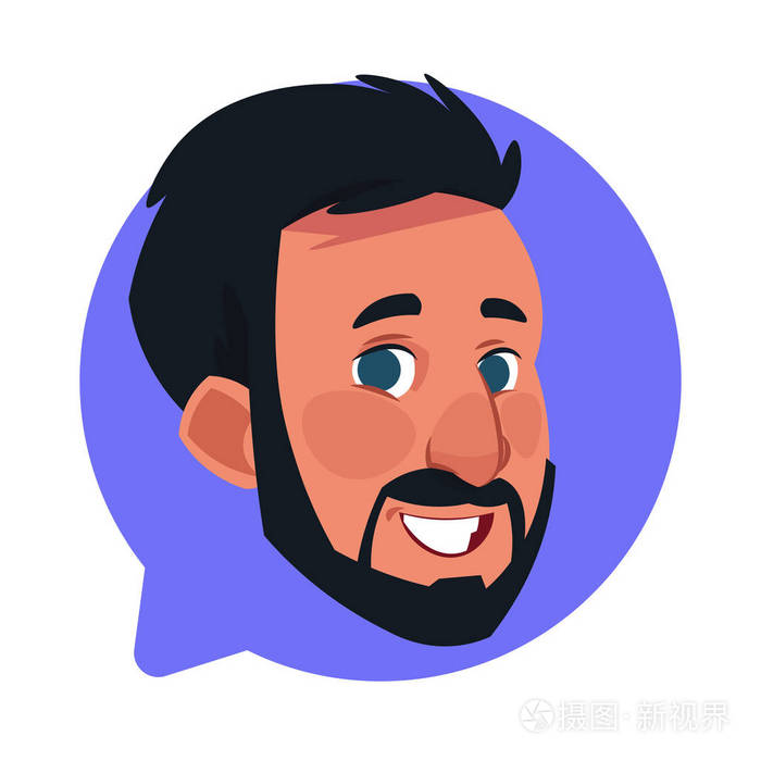 个人资料图标男头在聊天气泡孤立, 大胡子高加索男子头像卡通人物肖像