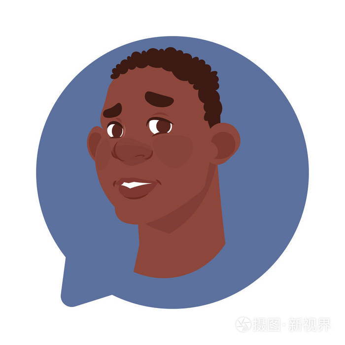 配置文件图标afrian美国男性头部在聊天气泡孤立男子头像卡通人物肖像