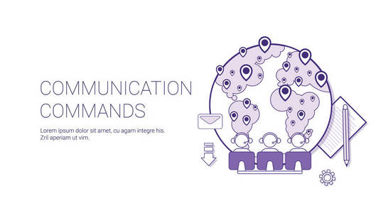 通信命令全球网络技术概念横幅与拷贝空间细线