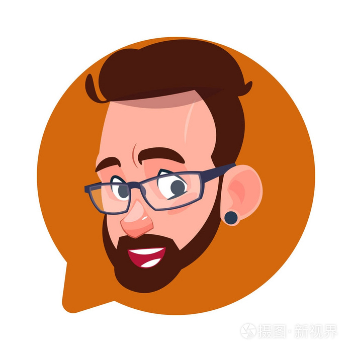 个人资料图标男头在聊天气泡孤立, 时髦白种人头像卡通人物肖像插画