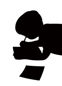 pencilpen儿童头,书写,剪影矢量照片