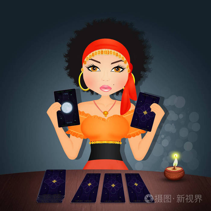 用塔罗的算命师的插图