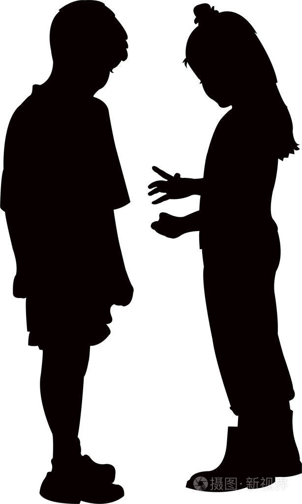 孩子们聊天剪影矢量