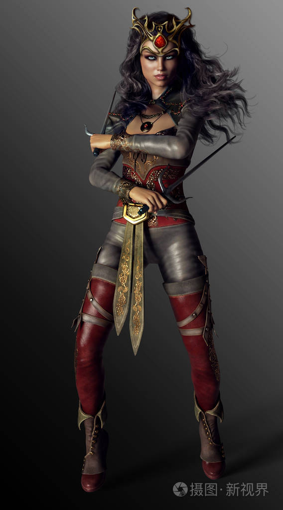 精灵盔甲中有剑的幻想精灵战士公主