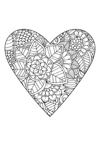 s day theme. Heart with flower pattern. Vector white and black d