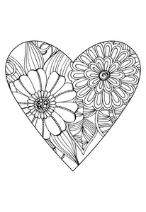 s day theme. Heart with flower pattern. Vector white and black d