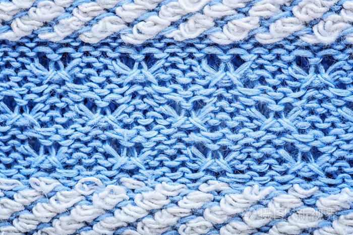 蓝色针织面料纹理作为背景特写