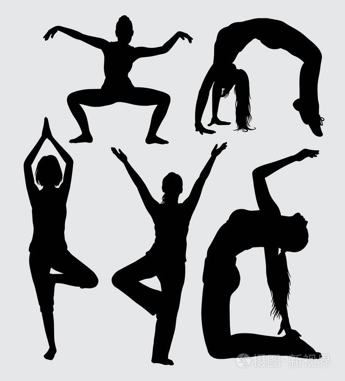 现代舞蹈和运动女性动作剪影.