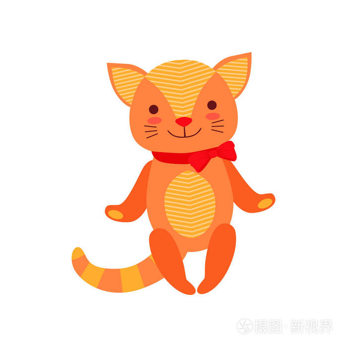 可爱的软猫毛绒玩具, 填充卡通动物矢量插图