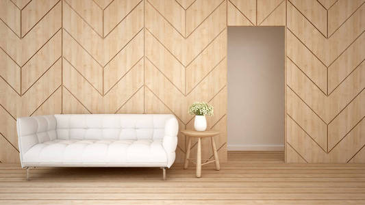公寓或酒店的木材设计居住面积3d 渲染