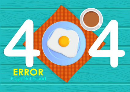 未找到带有早餐矢量样式和木质背景的404错误页