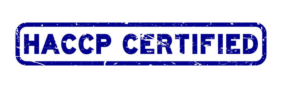 白色背景上的垃圾蓝 Haccp 认证橡胶印章印章