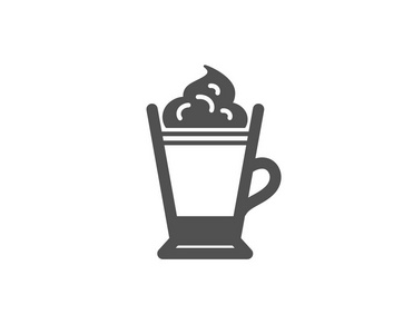 拿铁咖啡与鲜奶油图标。 热饮标志。 饮料符号。 向量