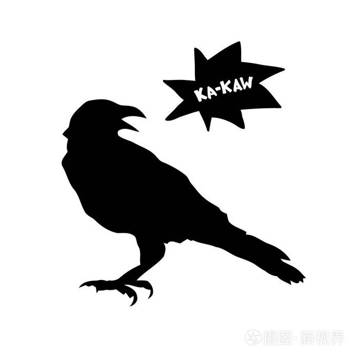 带有乌鸦黑色轮廓的矢量插图.