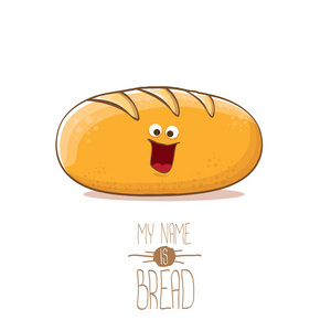 矢量时髦的卡通可爱的白面包字符在白色背景上孤立.