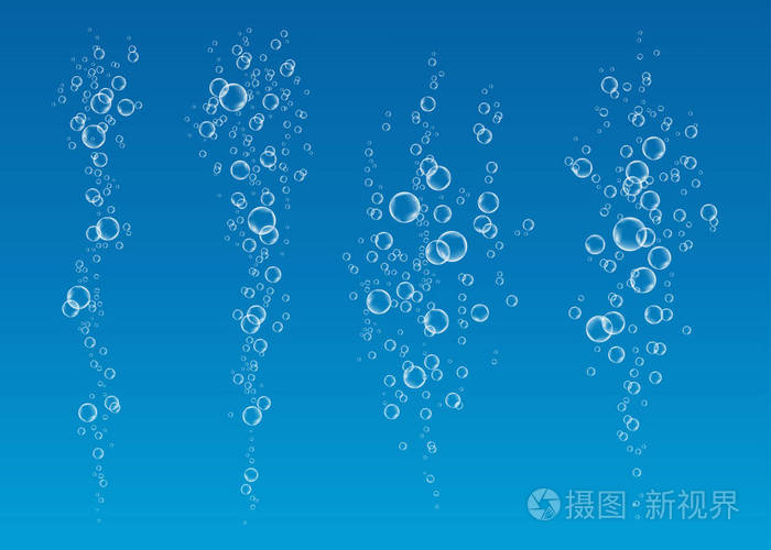 蓝色背景下的水下嘶气泡流