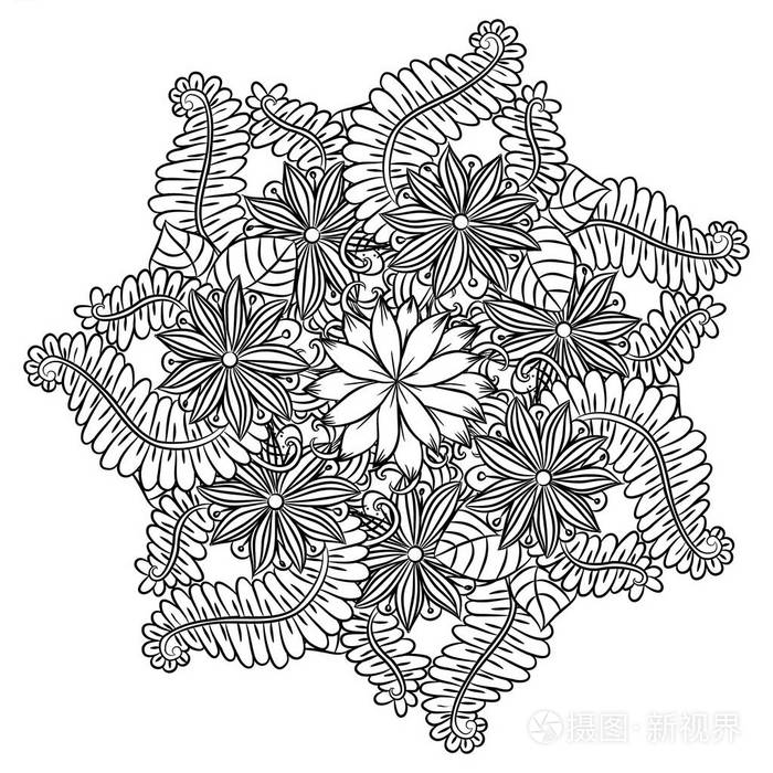 矢量花曼荼罗在黑白.科罗拉多州的圆形图案