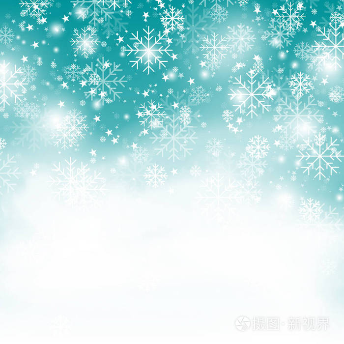绿松石雪花背景 圣诞降雪矢量插图 冬天的图案 雪花在蓝色上 新年雪花壁纸渐变矢量图像插画 正版商用图片1140tr 摄图新视界