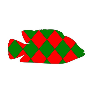 鱼的剪影。矢量图标。绿色和红色的颜色