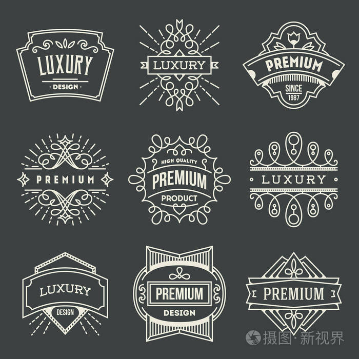 线条艺术矢量复古风格维多利亚斯瓦什元素. 优雅的几何闪亮的花架