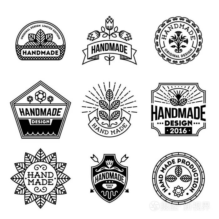 手工工艺徽章标志线艺术套装. 年份矢量元素