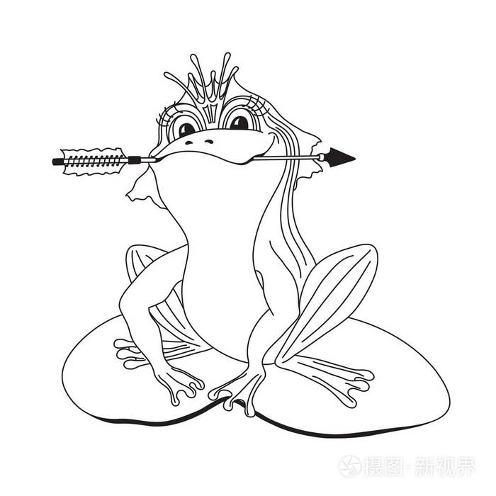 青蛙公主带箭坐在睡莲叶子上