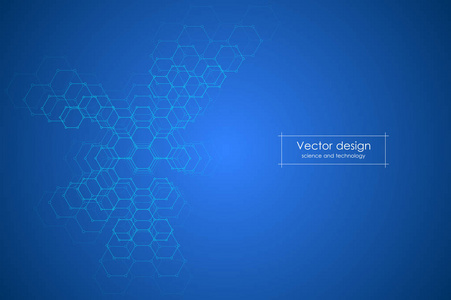 抽象的技术和科学背景与六边形。结构分子和通信。科学技术和医学概念。矢量插图
