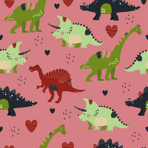 无缝图案与可爱的恐龙儿童纺织壁纸海报等设计