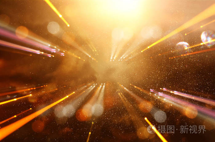 抽象镜头耀斑概念图像空间或时间旅行背景在深色和明亮的灯光上
