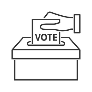 投票线条把投票纸递到投票箱里.线条样式图标照片