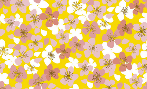 简约樱花图奢华典雅的花卉矢量无缝花纹.