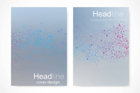 科学的宣传册设计模板。矢量海报布局 分子结构与连接的线和点。科学模式原子 Dna 与杂志 传单 封面 海报设计元素