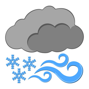 雪与风的图标。白色背景下的网络天气标签。卡通矢量插图