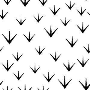 简单无缝的抽象模式与 sylized 鸟的足迹。矢量插图。黑白