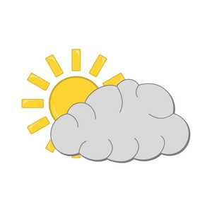 太阳与云图标。白色背景下的网络天气标签。卡通矢量插图