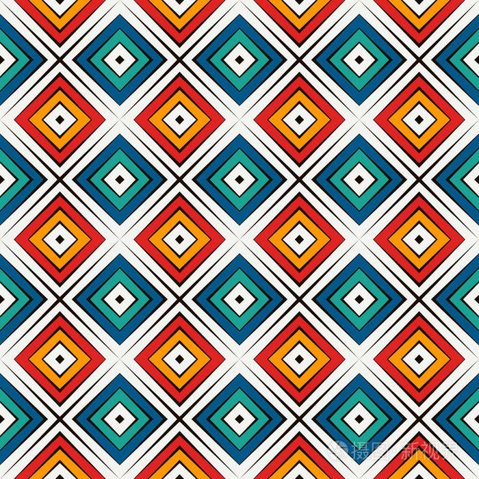 非洲风格的无缝模式在明亮的色彩.种族和部落的主题.重复菱形抽象背景