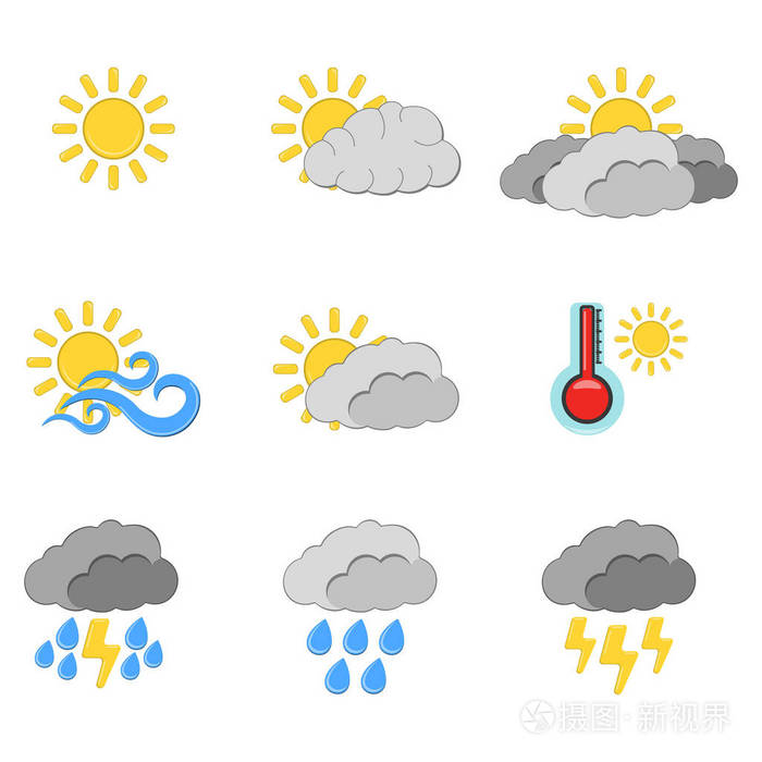 白色背景下的网络天气标签.卡通矢量插图
