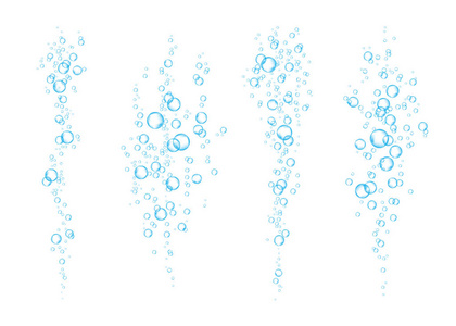 蓝水下嘶气泡在白色背景上流动图片