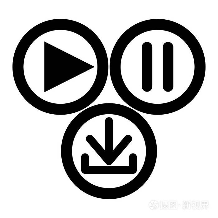 停止播放暂停下载图标安装符号网站或移动应用程序的矢量标志
