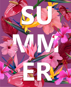 热带花卉的夏季背景，用于水疗设计异国旅行假日娱乐婚礼邀请函T恤印刷