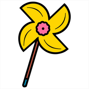 彩色的风车旋转可爱的卡通风车在白色背景上为孩子们打印t恤彩色书有