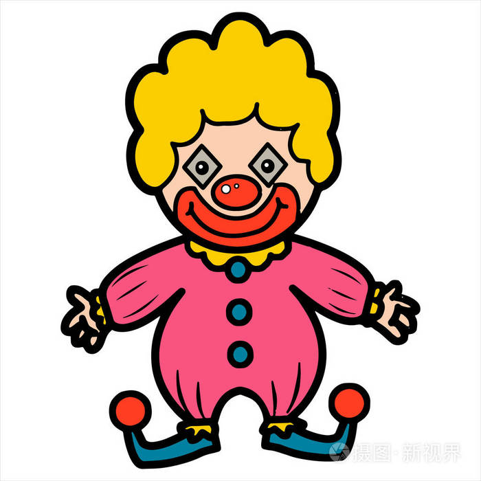 可爱的卡通小丑在白色背景上为孩子们打印t恤彩色书有趣和友好的性格