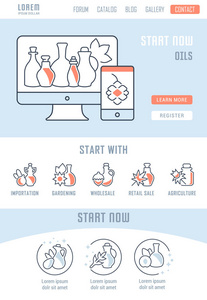 油的线条插图。 网页横幅和印刷材料的概念。 带有网站横幅和登陆页面按钮的模板。